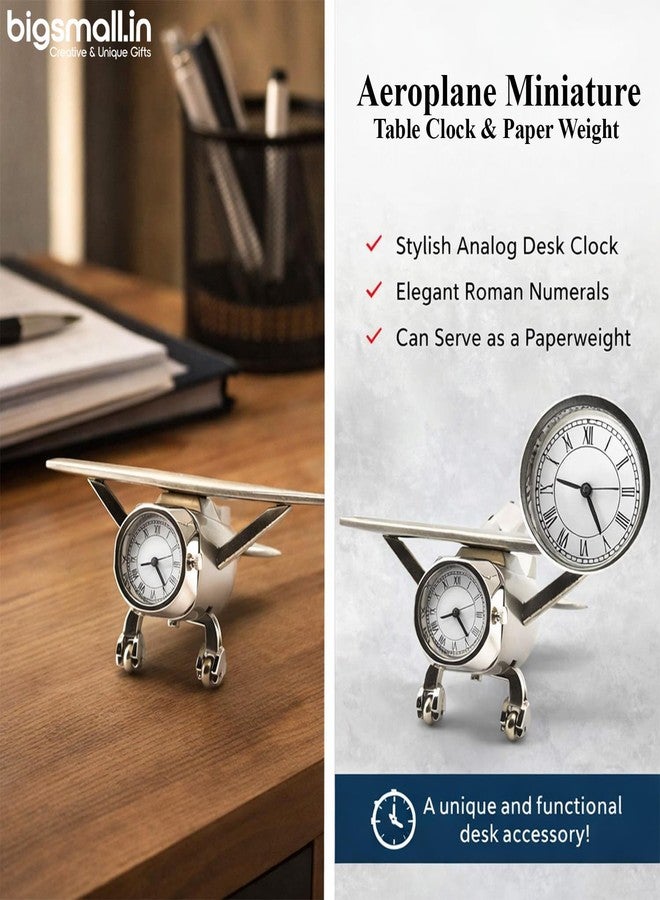 Bigsmall Airplane Shape Decorative Table Clock | Vintage Aircraft Design Desk Clock | Metal Finish Analog Clock for Home & Office Décor - Image 5